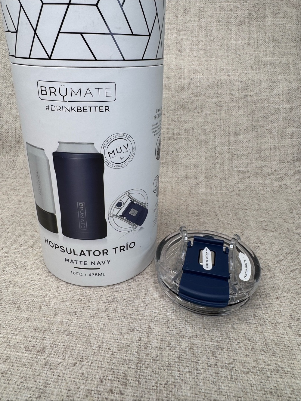 NEW Brumate Hopsulator Trio 16 Oz Duo Matte Navy BevLock Leakproof LID ONLY